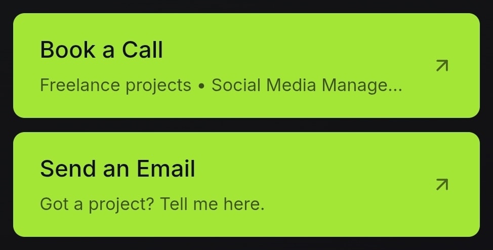 A list of link buttons, each with a title, subtitle and arrow